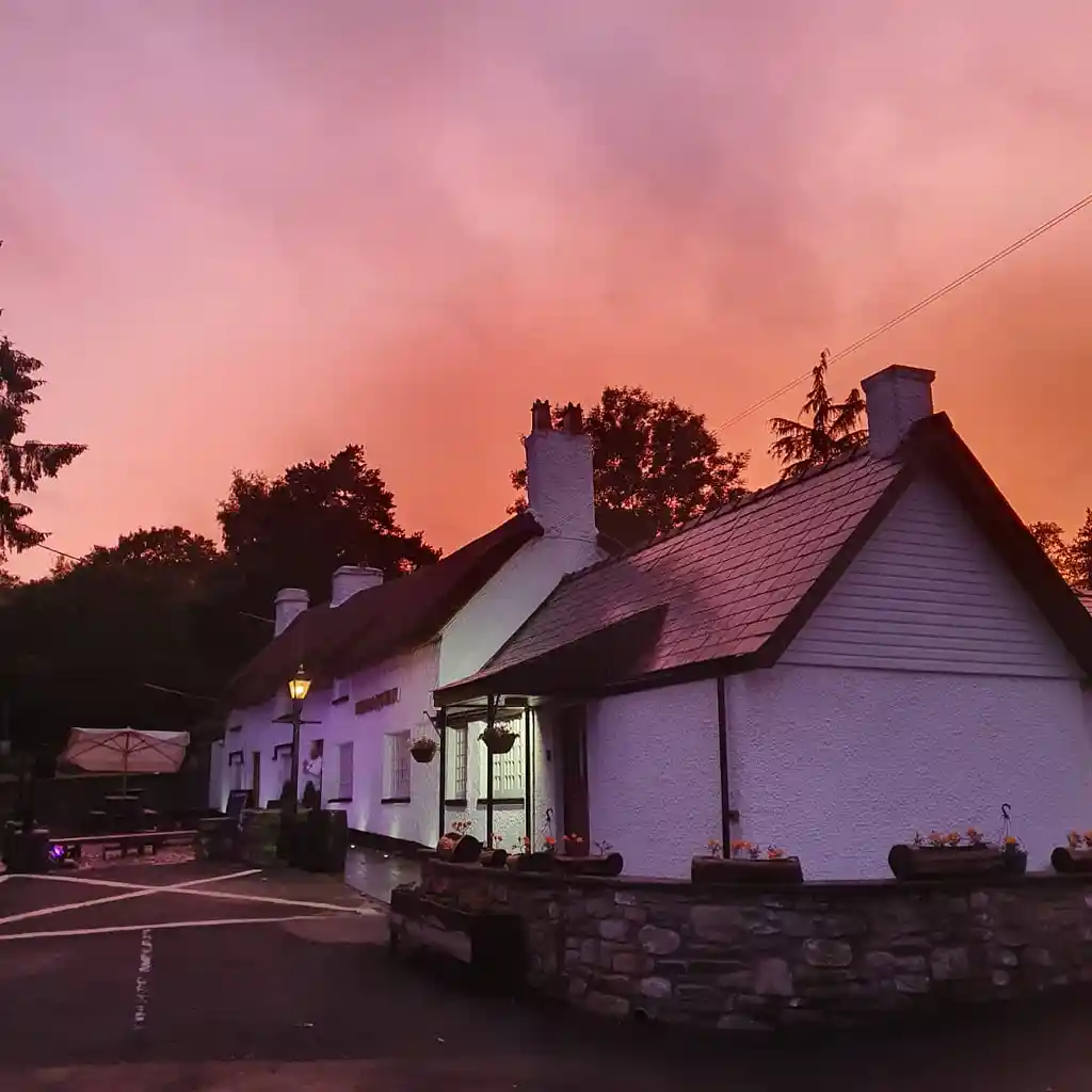 A colourful evening sky above The Horse and Jockey